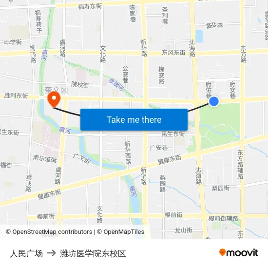 人民广场 to 潍坊医学院东校区 map