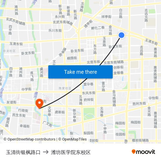 玉清街银枫路口 to 潍坊医学院东校区 map
