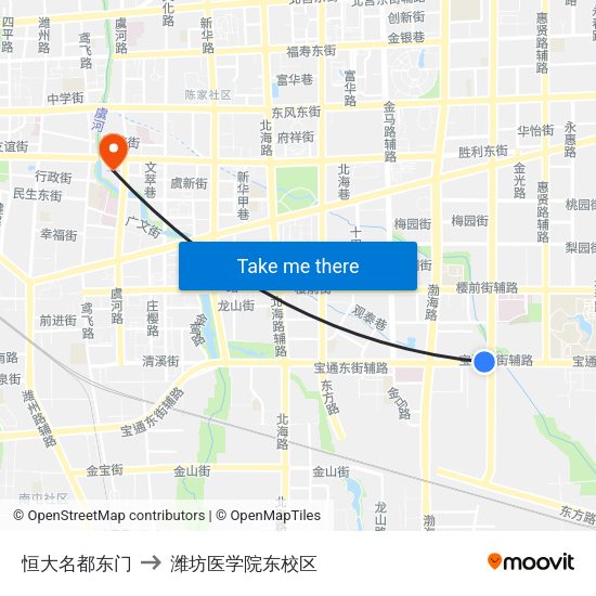 恒大名都东门 to 潍坊医学院东校区 map