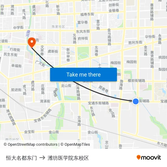 恒大名都东门 to 潍坊医学院东校区 map