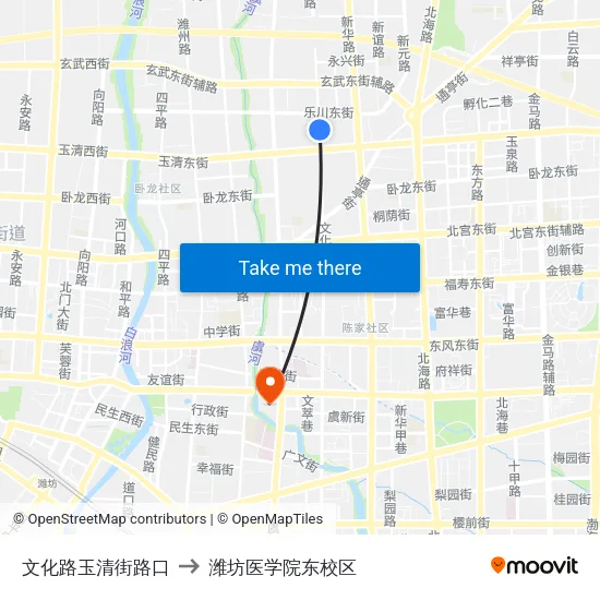文化路玉清街路口 to 潍坊医学院东校区 map