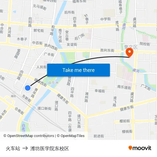火车站 to 潍坊医学院东校区 map