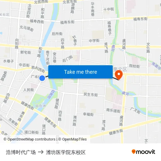 浩博时代广场 to 潍坊医学院东校区 map