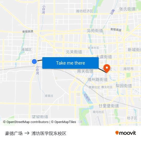 豪德广场 to 潍坊医学院东校区 map