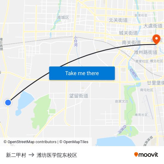 新二甲村 to 潍坊医学院东校区 map