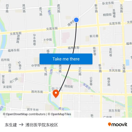 东生建 to 潍坊医学院东校区 map