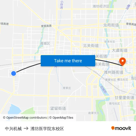 中兴机械 to 潍坊医学院东校区 map