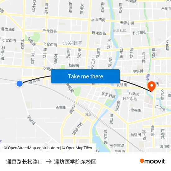 潍昌路长松路口 to 潍坊医学院东校区 map