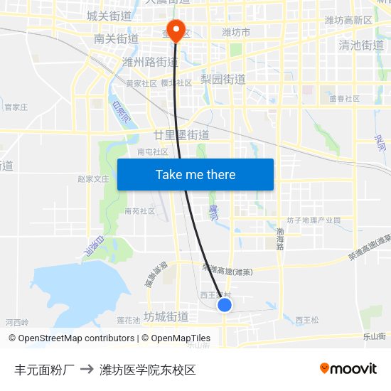 丰元面粉厂 to 潍坊医学院东校区 map