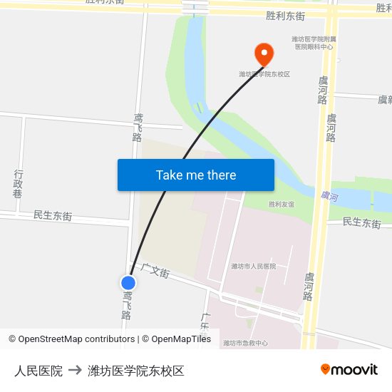 人民医院 to 潍坊医学院东校区 map