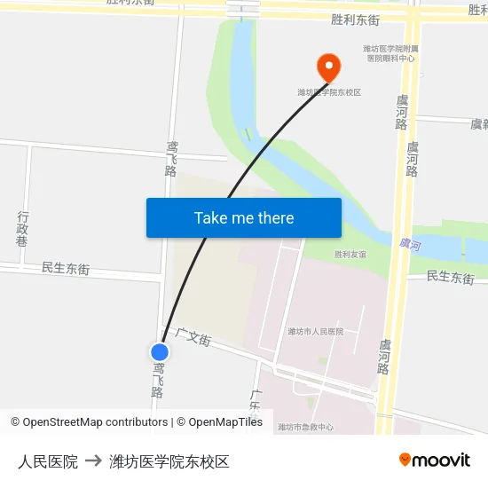 人民医院 to 潍坊医学院东校区 map