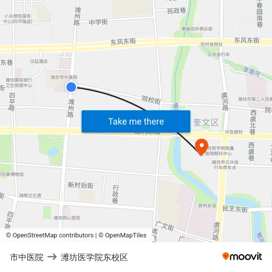 市中医院 to 潍坊医学院东校区 map