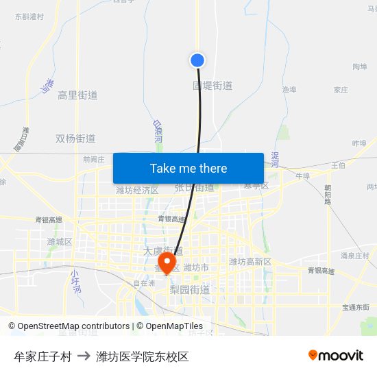 牟家庄子村 to 潍坊医学院东校区 map