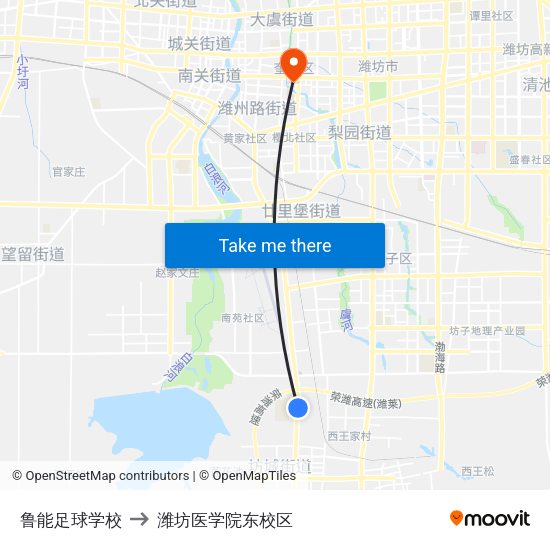 鲁能足球学校 to 潍坊医学院东校区 map