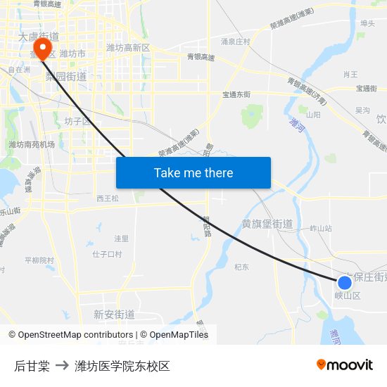 后甘棠 to 潍坊医学院东校区 map