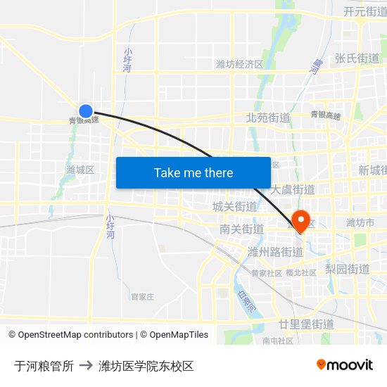 于河粮管所 to 潍坊医学院东校区 map