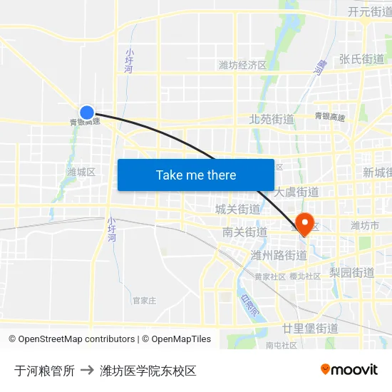 于河粮管所 to 潍坊医学院东校区 map