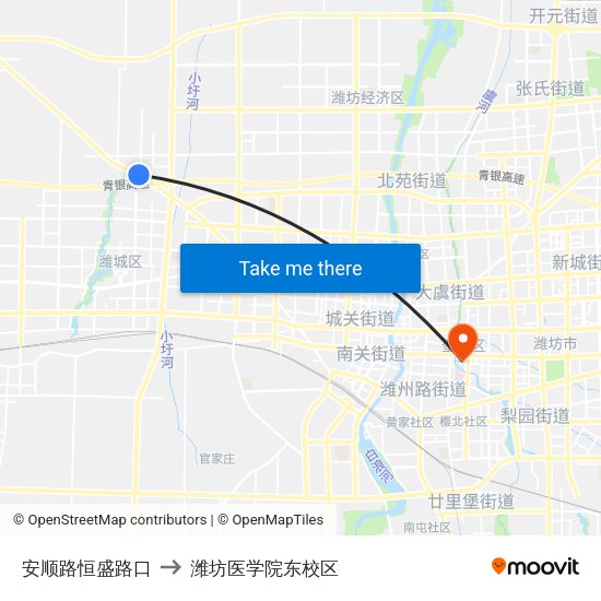 安顺路恒盛路口 to 潍坊医学院东校区 map