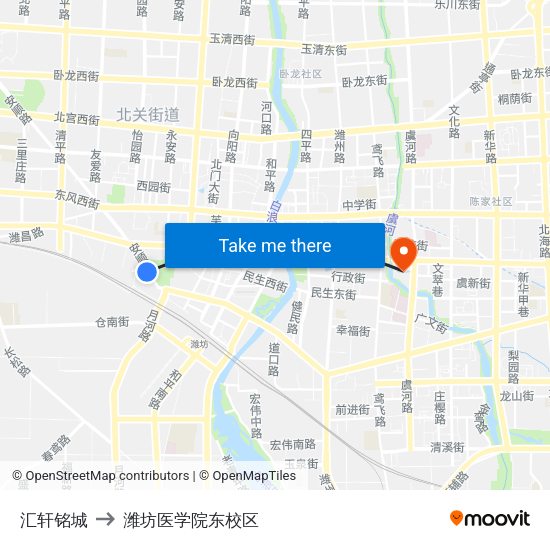 汇轩铭城 to 潍坊医学院东校区 map