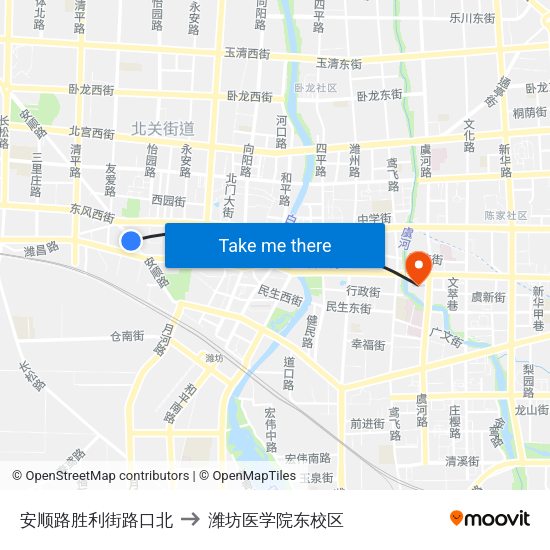 安顺路胜利街路口北 to 潍坊医学院东校区 map