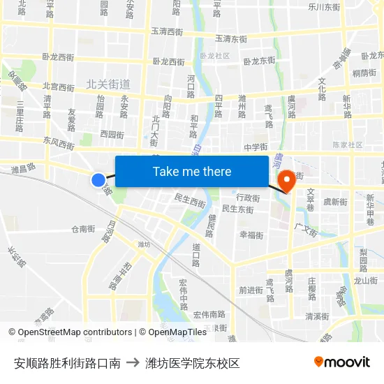 安顺路胜利街路口南 to 潍坊医学院东校区 map