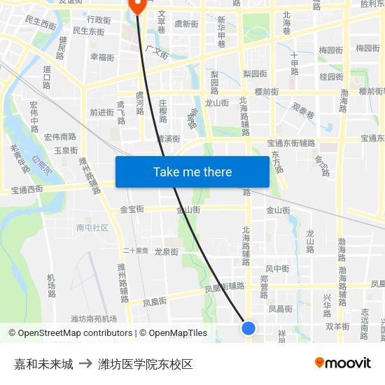 嘉和未来城 to 潍坊医学院东校区 map