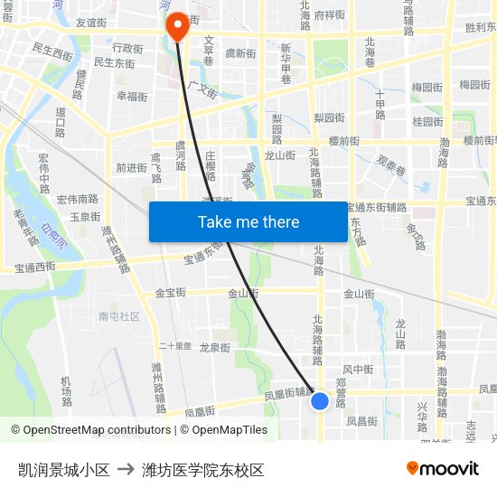 凯润景城小区 to 潍坊医学院东校区 map