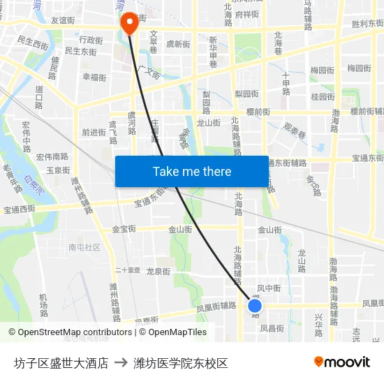 坊子区盛世大酒店 to 潍坊医学院东校区 map