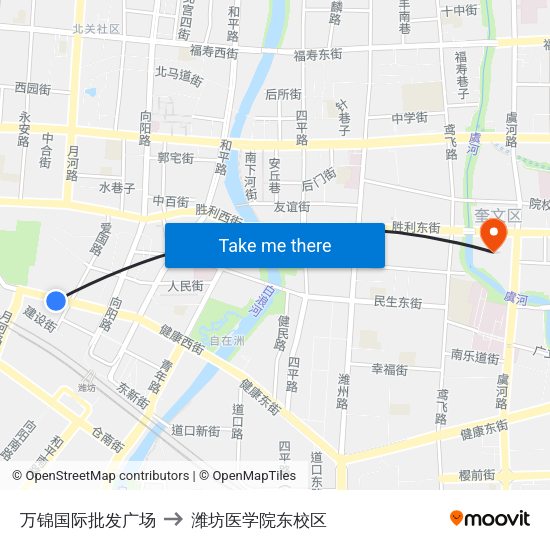 万锦国际批发广场 to 潍坊医学院东校区 map