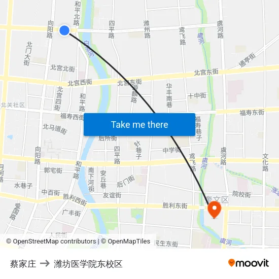 蔡家庄 to 潍坊医学院东校区 map