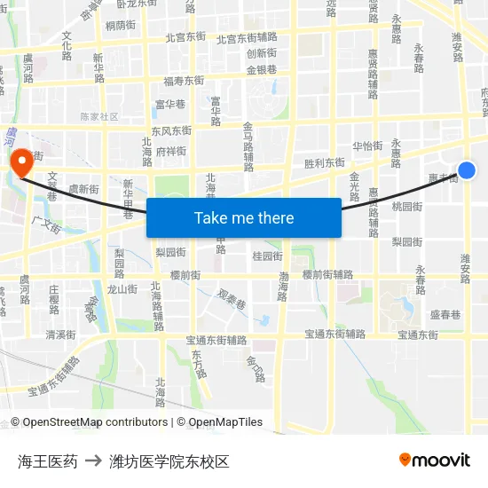 海王医药 to 潍坊医学院东校区 map