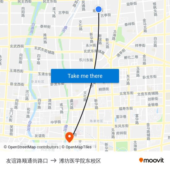 友谊路顺通街路口 to 潍坊医学院东校区 map