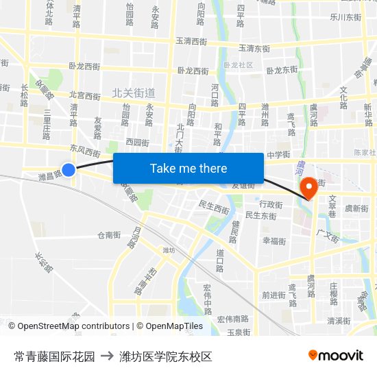 常青藤国际花园 to 潍坊医学院东校区 map