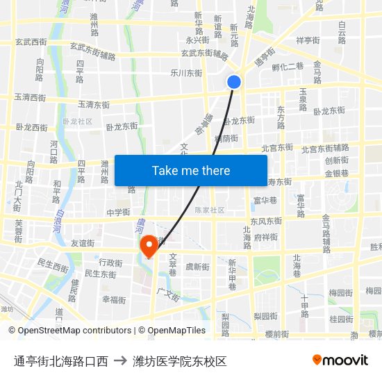 通亭街北海路口西 to 潍坊医学院东校区 map