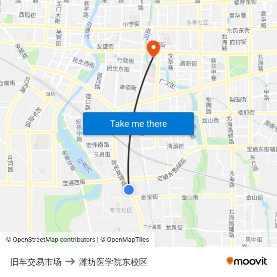 旧车交易市场 to 潍坊医学院东校区 map