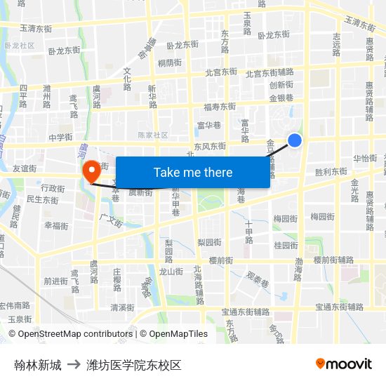 翰林新城 to 潍坊医学院东校区 map