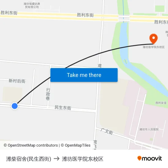 潍柴宿舍(民生西街) to 潍坊医学院东校区 map