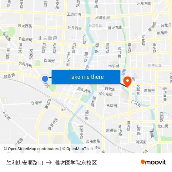 胜利街安顺路口 to 潍坊医学院东校区 map