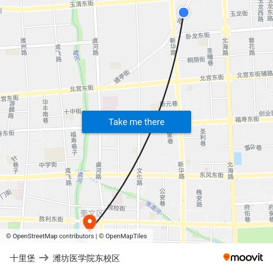 十里堡 to 潍坊医学院东校区 map