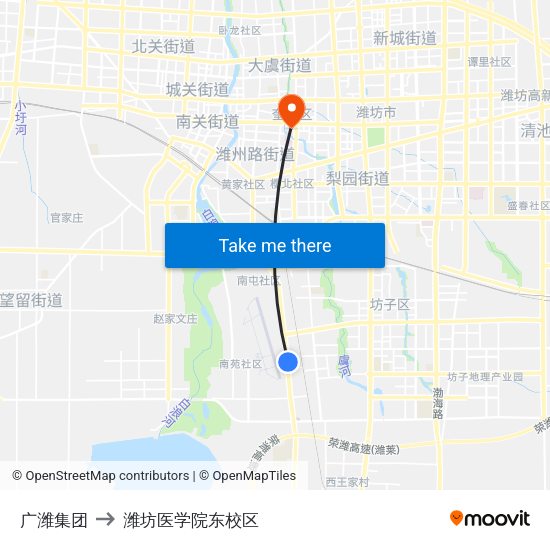 广潍集团 to 潍坊医学院东校区 map