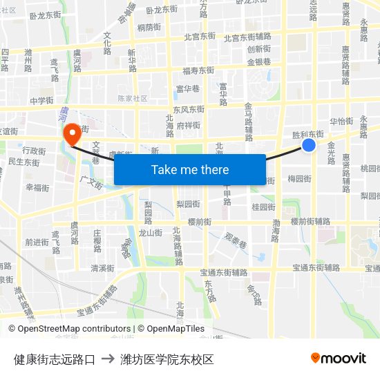 健康街志远路口 to 潍坊医学院东校区 map
