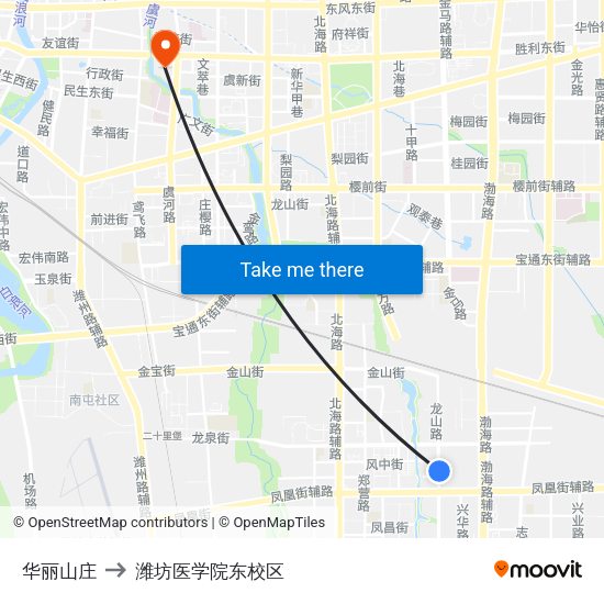 华丽山庄 to 潍坊医学院东校区 map