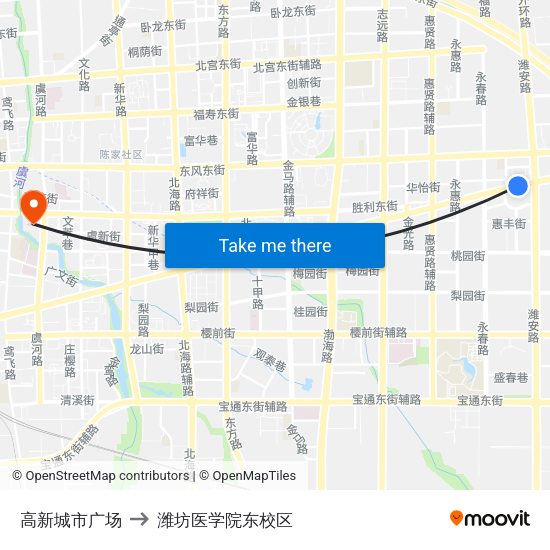 高新城市广场 to 潍坊医学院东校区 map