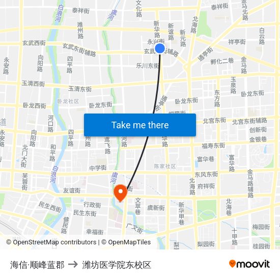 海信·顺峰蓝郡 to 潍坊医学院东校区 map