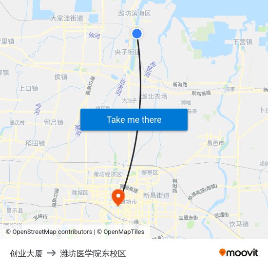 创业大厦 to 潍坊医学院东校区 map