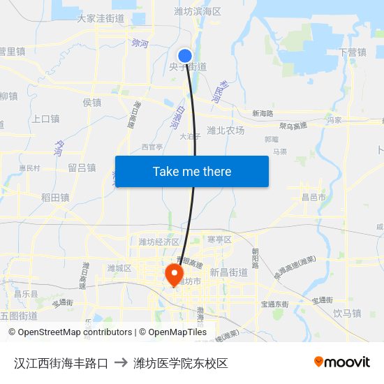 汉江西街海丰路口 to 潍坊医学院东校区 map