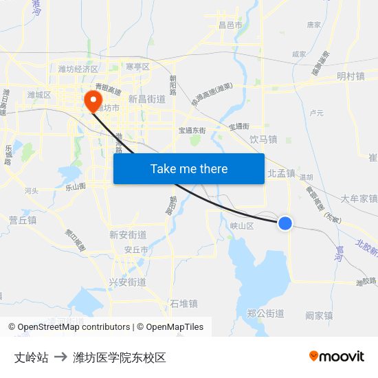 丈岭站 to 潍坊医学院东校区 map