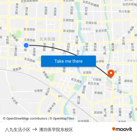 八九生活小区 to 潍坊医学院东校区 map