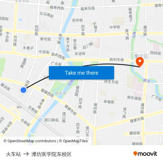 火车站 to 潍坊医学院东校区 map