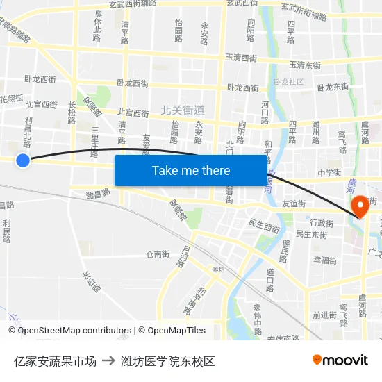 亿家安蔬果市场 to 潍坊医学院东校区 map